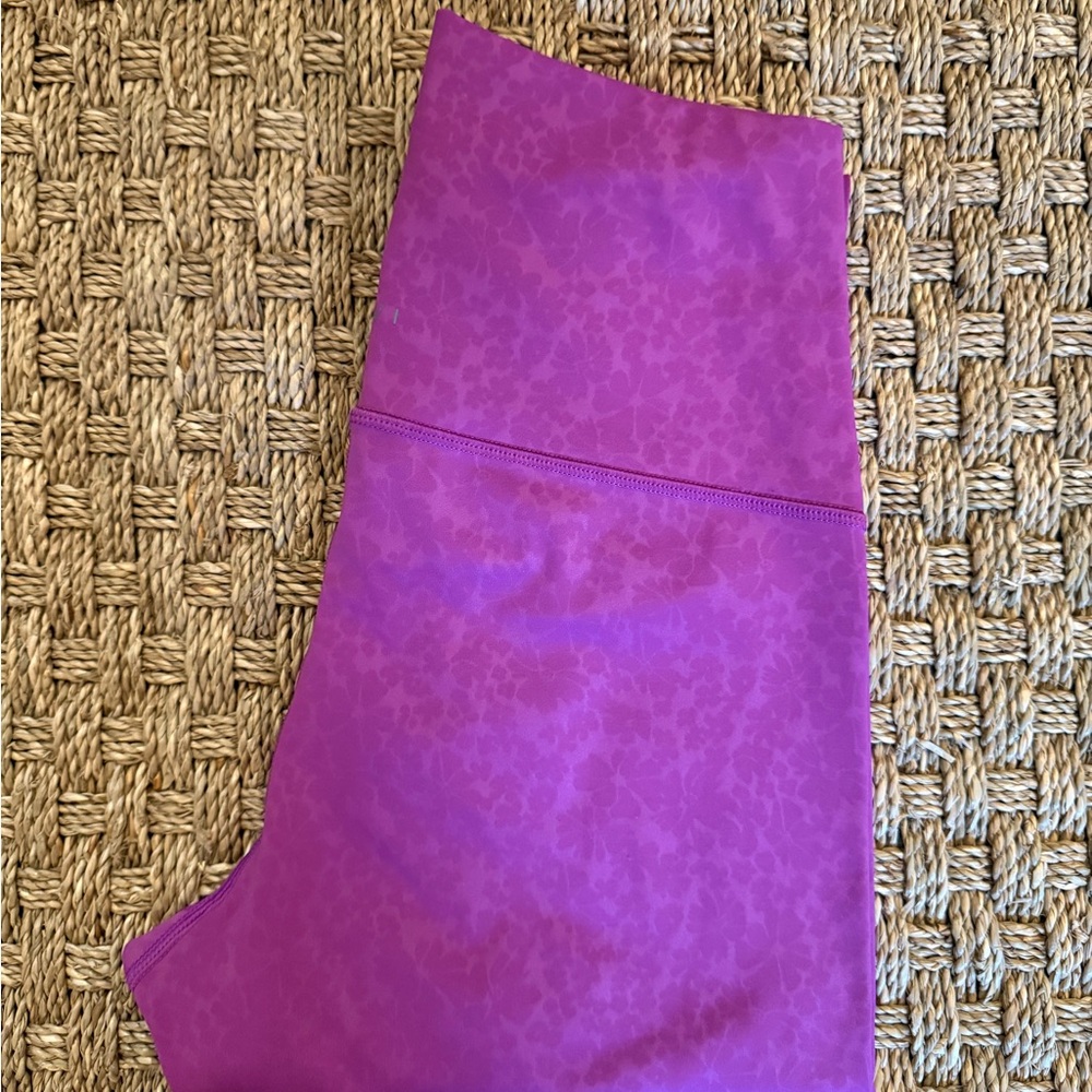 Tavi High-Rise Purple Leggings with Subtle Floral Pattern